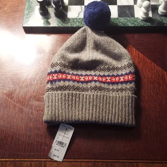 Brooks Brothers Merino Wool Fair Isle Hat & Scarf Set Grey BNWT $200 LtdEd SO